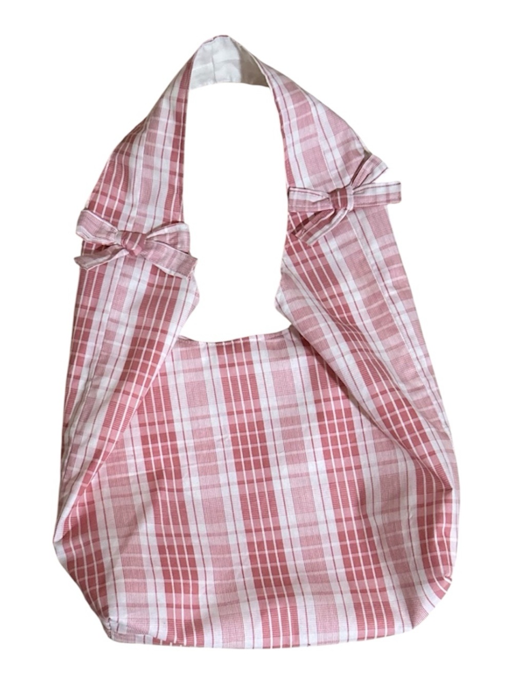 Handmade Pink Plaid Bow Shoulder Bag